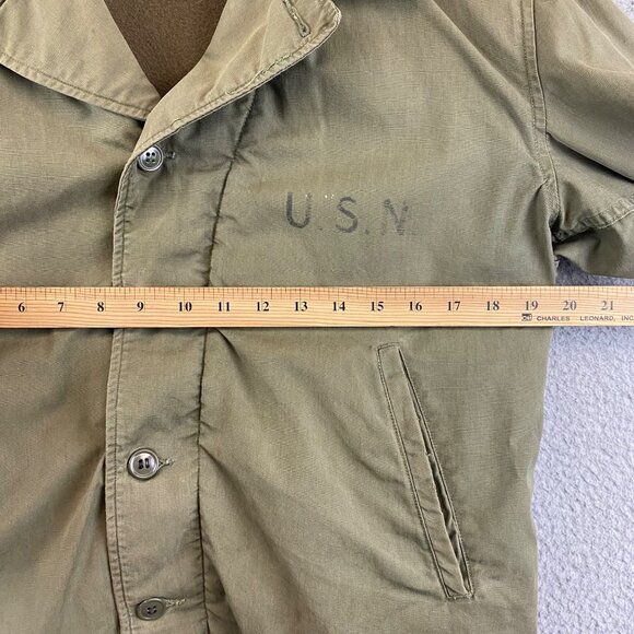 Vintage WWII USN Navy Deck Jacket N-4 Field Coat Medium Lined Green 1940s - Picture 14 of 16